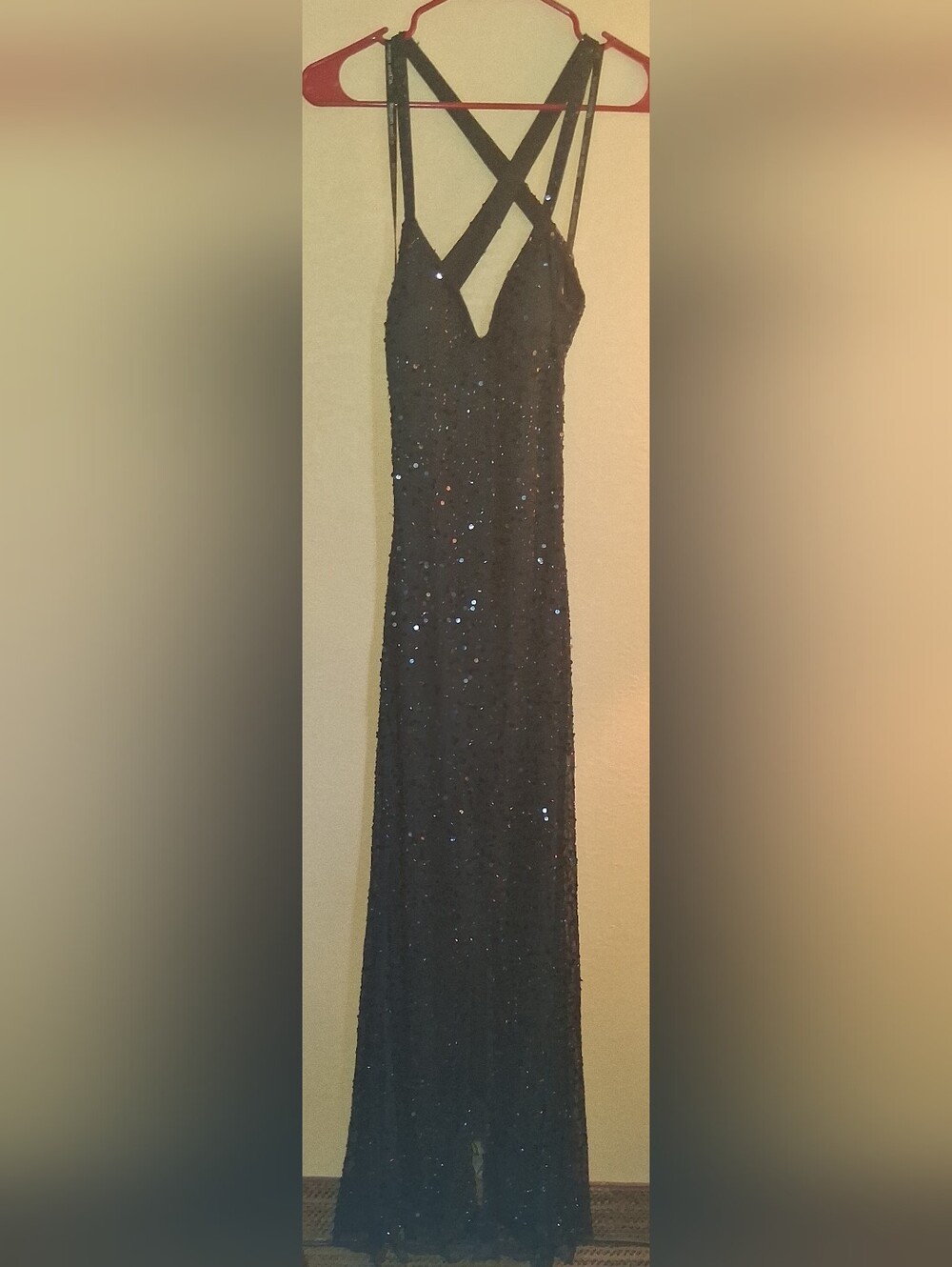 Morgan & Co Sleeveless Sequin Evening Dress in Navy Blue